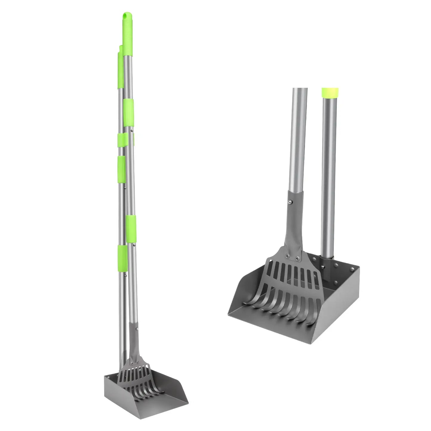 Pooper Scooper, Dog Pooper Scooper Tray and Rake Set with Adjustable Stainless Steel Long Handle for Large Medium Small Dogs
