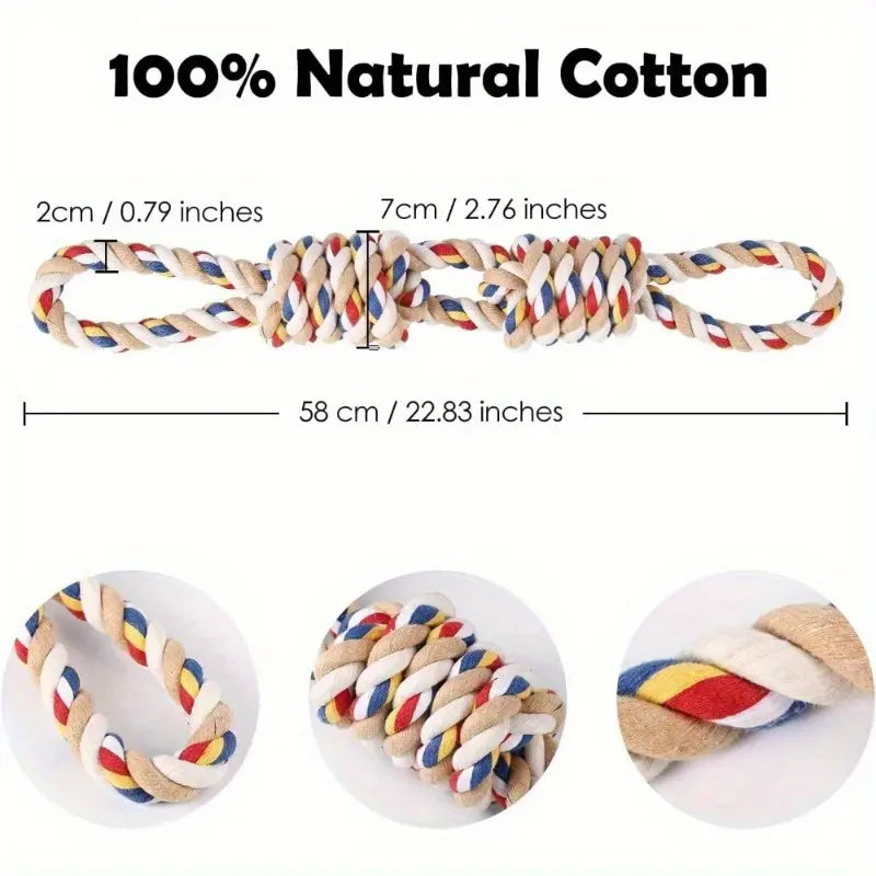 Interactive Cotton Rope Dog Leash Toy with Dual Grab Loops and Knots - Durable Chew Stick for Puppies and Dogs of All Sizes