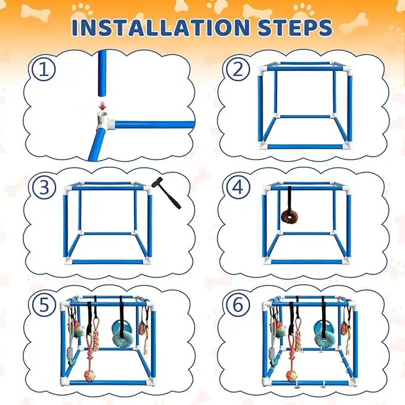 Indoor Puppy Play Gym - Agility Training and Enrichment Aid with Snuffle Mat, 8 Hanging Toys, PVC Frame, and Bite-Resistant Velcro Rope for Small Dogs
