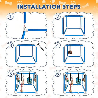 Indoor Puppy Play Gym - Agility Training and Enrichment Aid with Snuffle Mat, 8 Hanging Toys, PVC Frame, and Bite-Resistant Velcro Rope for Small Dogs