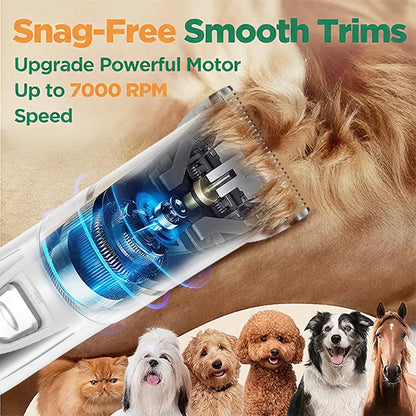 Professional Dog Grooming Clippers and Nail Grinder Trimmer Kit, Rechargeable Cordless, Low Noise, Suitable for Cats and Dogs (White)