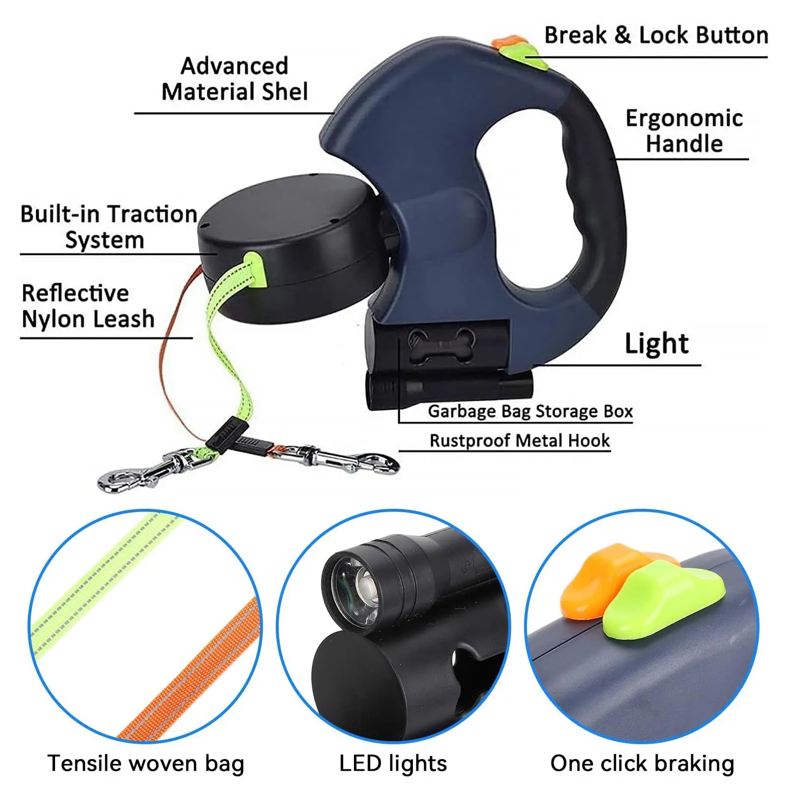 Tangle-Free Dual Dog Leash with 360° Swivel Head – for 2 Medium -Large Dogs (30 Lbs), 10Ft Retractable Leash, Lightweight Anti-Wear Handle, Dogaccessories,Puppy Essentials, No Tangle Leash, Retractable Dual Leash