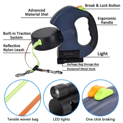 Tangle-Free Dual Dog Leash with 360° Swivel Head – for 2 Medium -Large Dogs (30 Lbs), 10Ft Retractable Leash, Lightweight Anti-Wear Handle, Dogaccessories,Puppy Essentials, No Tangle Leash, Retractable Dual Leash
