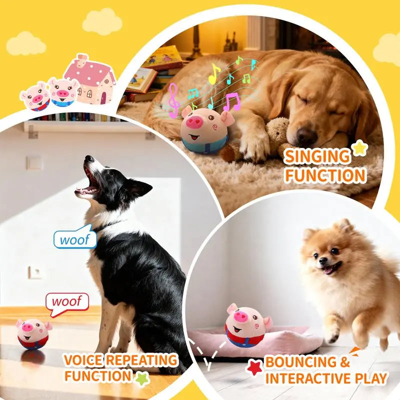 Interactive Jumping Squeaky Pig Dog Toy with Recording and Music Modes - Rechargeable Moving Chew Toy for Small to Medium Dogs