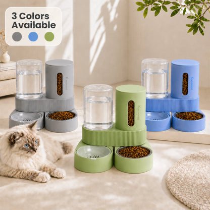 Kacoomi 2-Pack Gravity Food Feeders and Water Dispenser Set for Cats, Large-Capacity with Stainless Steel Bowl for Small Dogs