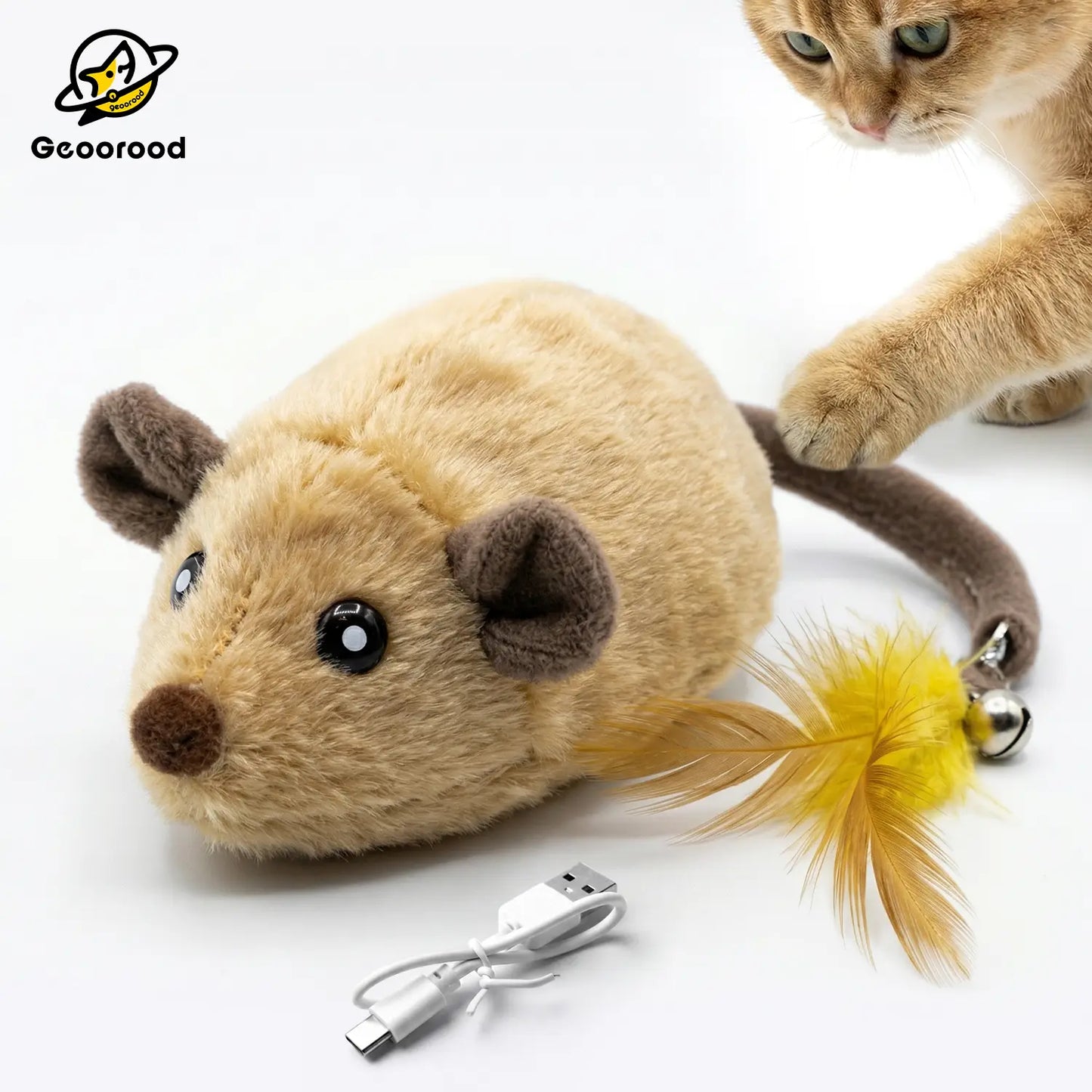 Geoorood USB Rechargeable Random Movement Mouse Toy for Indoor Cats (5V/1A Adapter Required, Not Included)