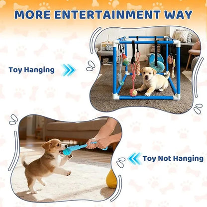 Indoor Puppy Play Gym - Agility Training and Enrichment Aid with Snuffle Mat, 8 Hanging Toys, PVC Frame, and Bite-Resistant Velcro Rope for Small Dogs