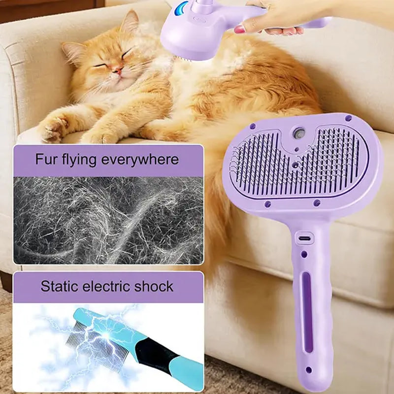 Blue Light Model Steam Brush,Dog Brush, Brush, Pet Spray, Steam Brush, for Dogs and , Anti-Static Hair Removal , Hair , Grooming Tools for Long and Short-Haired Pets, Purple Stuff