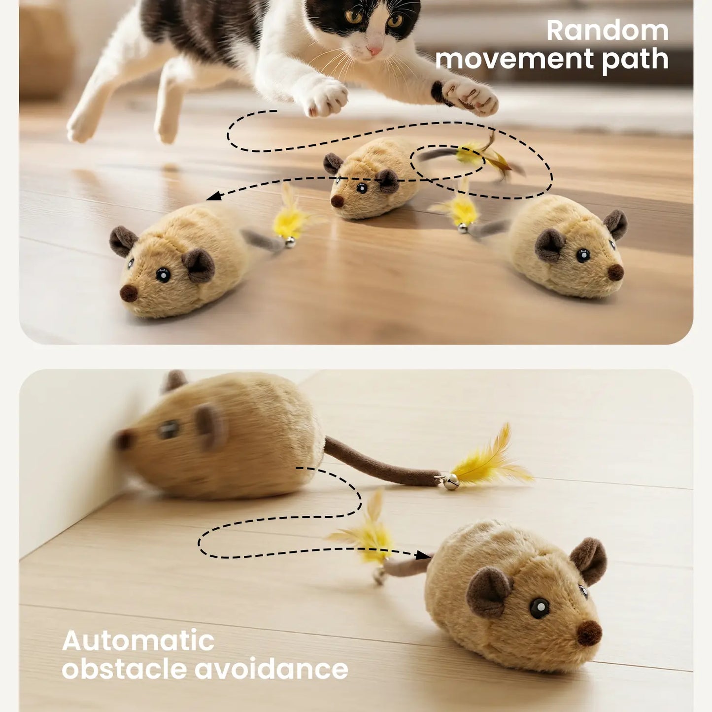 Geoorood USB Rechargeable Random Movement Mouse Toy for Indoor Cats (5V/1A Adapter Required, Not Included)