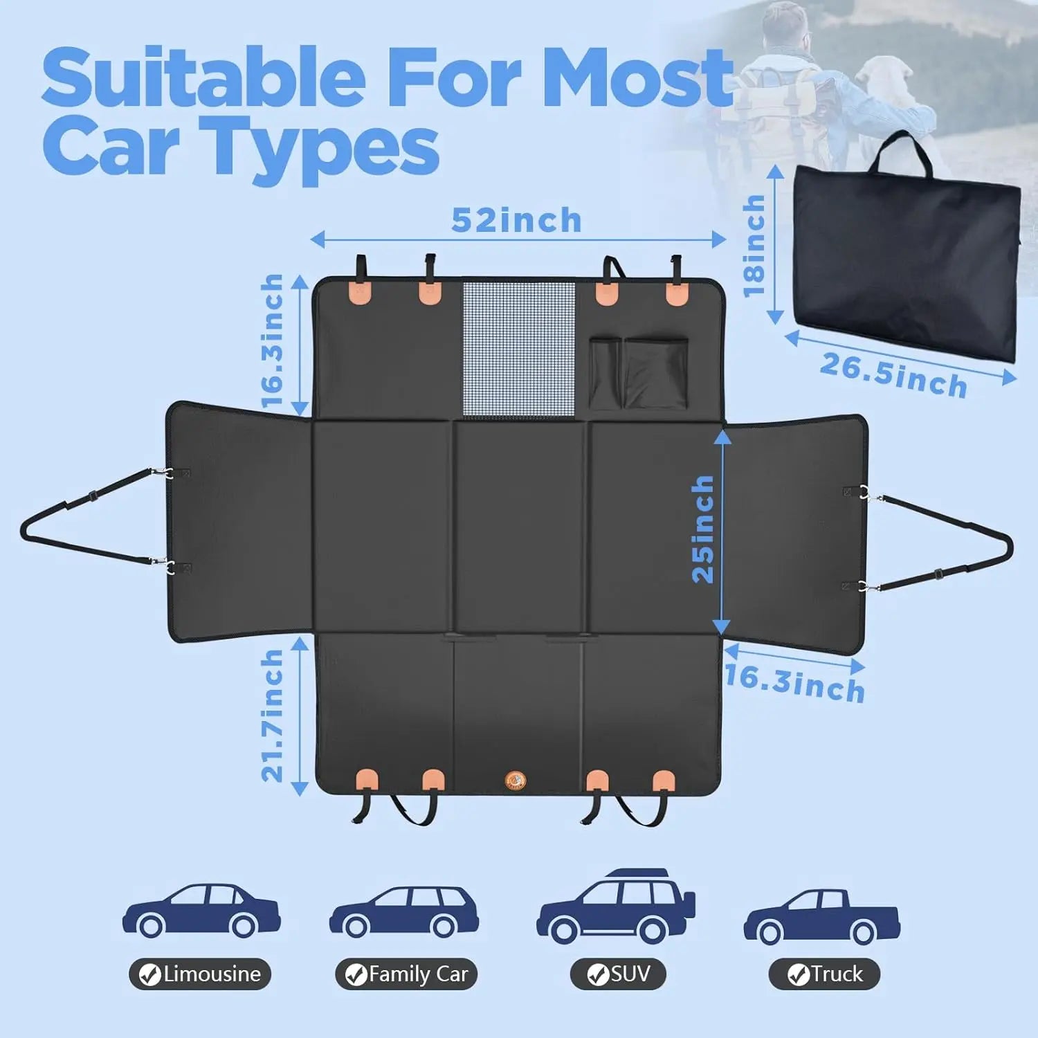 Premium Waterproof Dog Rear Seat Extender and Car Seat Cover, Enhanced Durability and Safety Features, Easy to Clean, Supports Up to 400 Pounds, Foldable Design for Comfort and Convenience