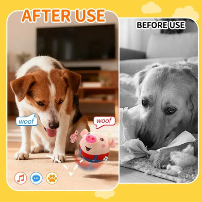 Interactive Jumping Squeaky Pig Dog Toy with Recording and Music Modes - Rechargeable Moving Chew Toy for Small to Medium Dogs