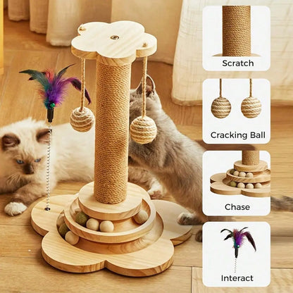 Solid Wood Standing Cat Climbing Tower - Scratcher Board, Vertical Scratcher, Scratching Post, Interactive Toy for Felines That Encourages Climbing, Enhances Playtime, Keeps Feline Entertained