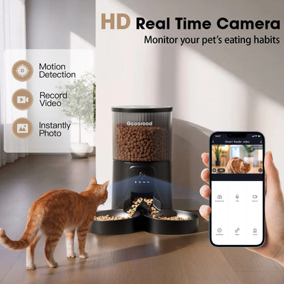 Geoorood Automatic Cat Feeder with Camera, 1080P HD Video, 2.4G Wifi Smart Pet Feeder with One-Way Audio, 4L Large Capacity, Dual Bowl Design for Cats and Small/Medium Dogs#Dealsforyoudays #Summerwins