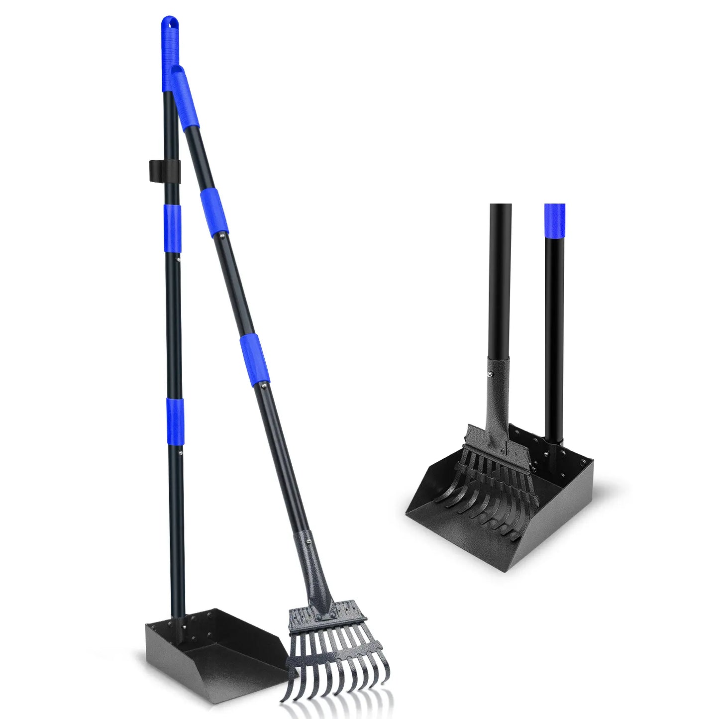 Pooper Scooper, Dog Pooper Scooper Tray and Rake Set with Adjustable Stainless Steel Long Handle for Large Medium Small Dogs
