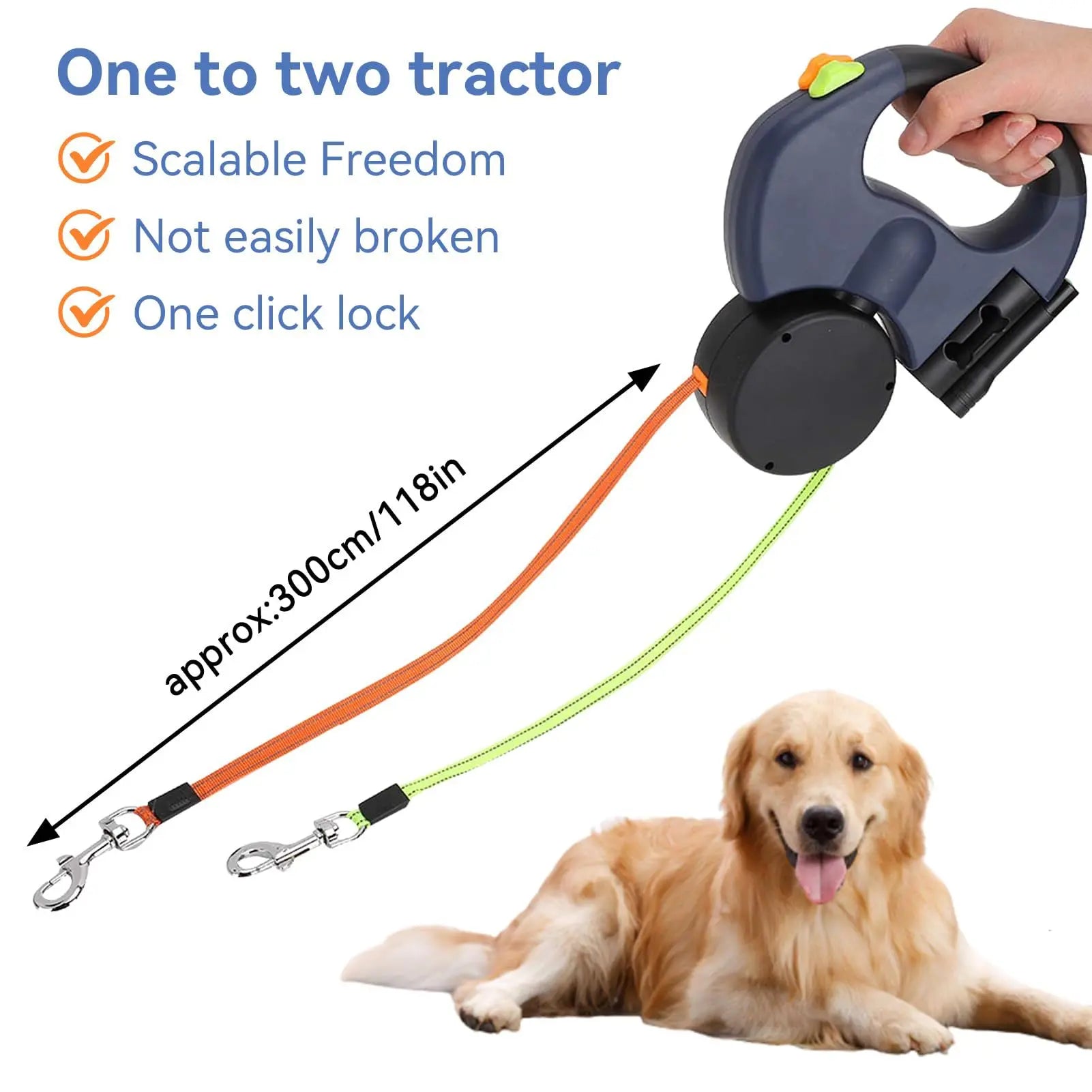 Tangle-Free Dual Dog Leash with 360° Swivel Head – for 2 Medium -Large Dogs (30 Lbs), 10Ft Retractable Leash, Lightweight Anti-Wear Handle, Dogaccessories,Puppy Essentials, No Tangle Leash, Retractable Dual Leash