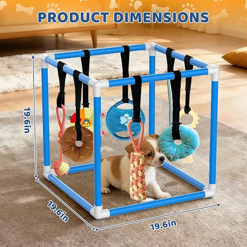 Indoor Puppy Play Gym - Agility Training and Enrichment Aid with Snuffle Mat, 8 Hanging Toys, PVC Frame, and Bite-Resistant Velcro Rope for Small Dogs