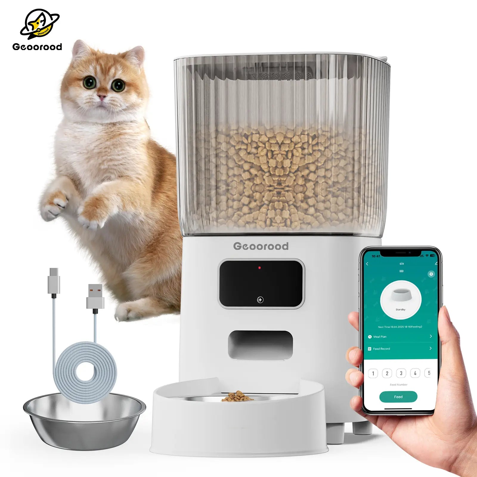 Geoorood Automatic Cat Feeder with Camera, 1080P HD Video, 2.4G Wifi Smart Pet Feeder with One-Way Audio, 4L Large Capacity, Dual Bowl Design for Cats and Small/Medium Dogs#Dealsforyoudays #Summerwins
