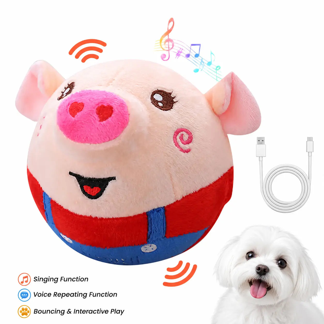 Interactive Jumping Squeaky Pig Dog Toy with Recording and Music Modes - Rechargeable Moving Chew Toy for Small to Medium Dogs