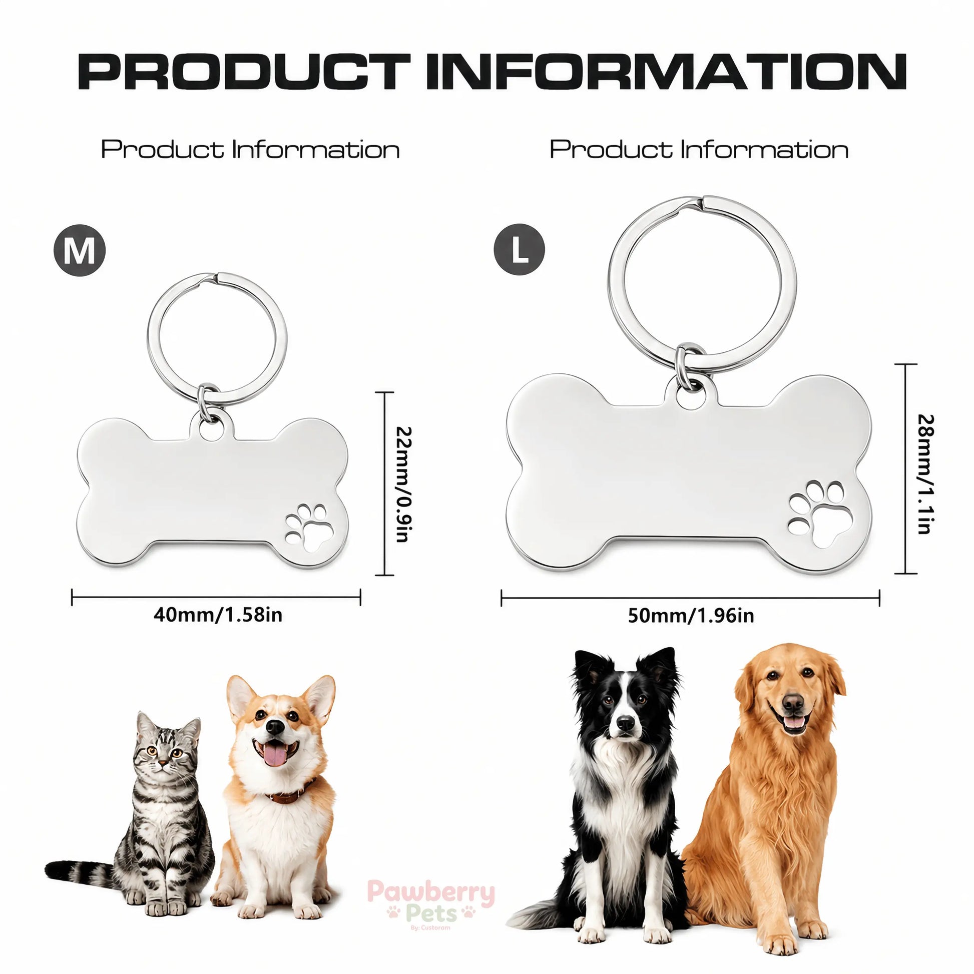Custom Engraved Stainless Steel Dog Tag, Personalized Bone Pet ID Tag for Dogs & Cats, Metal Collar Name Tag with Split Ring, Pet Accessories