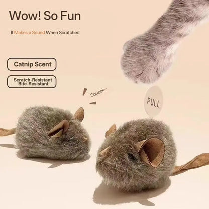 Oddtail 3-Pack Interactive Plush Cat Toys with Catnip - Touch Activated Chirping Grey Mice for Indoor Play and Boredom Relief