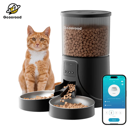 Geoorood Automatic Cat Feeder with Camera, 1080P HD Video, 2.4G Wifi Smart Pet Feeder with One-Way Audio, 4L Large Capacity, Dual Bowl Design for Cats and Small/Medium Dogs#Dealsforyoudays #Summerwins
