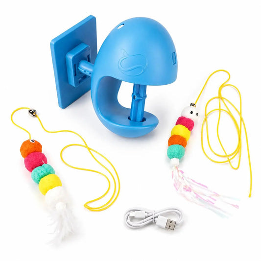 Automatic Cat Toy for Indoor Cats, Wall Mounted Interactive Teaser, Rechargeable Electric Cat Toy with Auto Rebound, Hands-Free Play