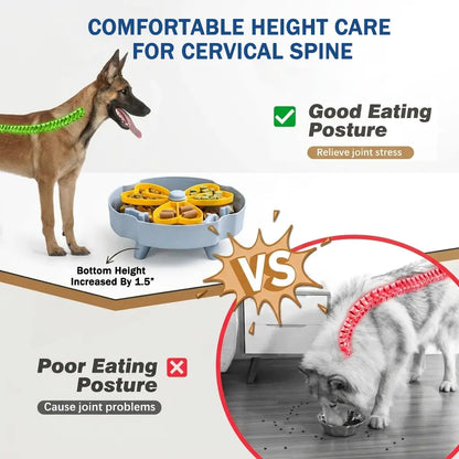 Rotating Slow Feeder Bowls for Dogs, Anti-Choking Puzzle Design, Elevated Non-Slip Interactive Feeding Solution to Prevent Bloat for Medium Breeds