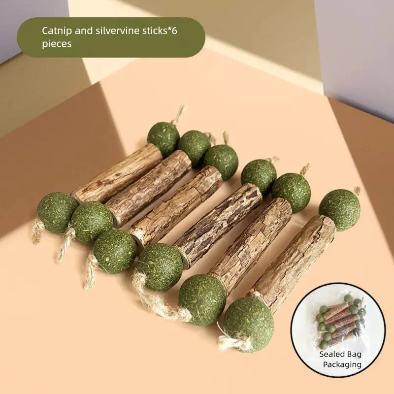 6-Pcs Natural Silvervine & Catnip Dental Chew Sticks for Cats - Calming Support, Teeth Cleaning, Fresh Breath, Boredom Buster
