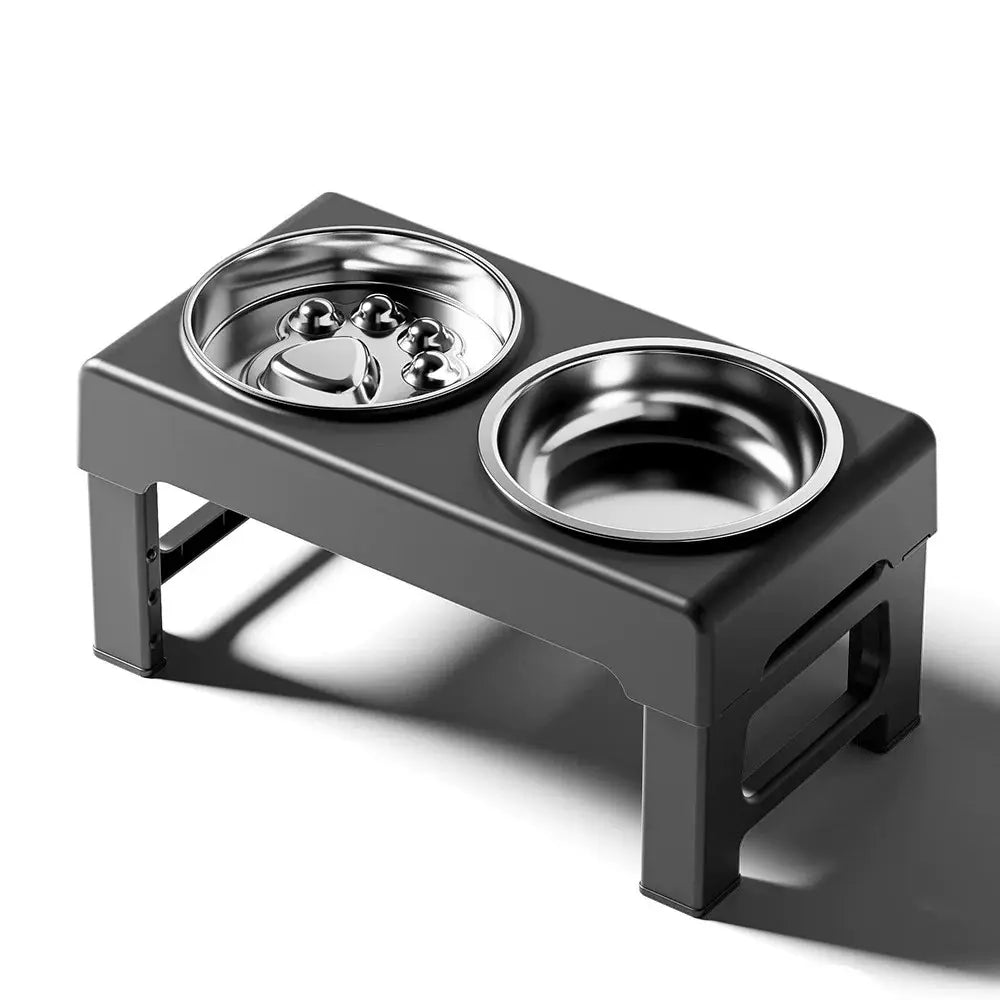 PETITRINU Elevated Adjustable Dog Bowls for Large Dogs, Stainless Steel Slow Feeder Dog Bowl with Height Adjustable Stand (21-27Cm / 8.3-10.6'' ),17.1" Wide Anti-Slip No-Spill Raised Pet Feeder for Neck Protection & Healthy Digestion