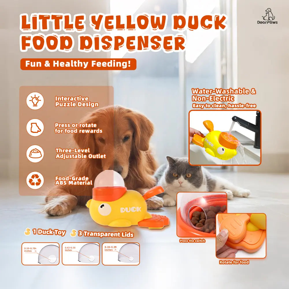 Dearpaws 3-in-1 Interactive Pet Feeding Set for Cats and Dogs - Includes Little Yellow Duck Food Dispenser, Chili Pepper Leaker Toy, and Silicone Slow Feeder Licking Bowl for Healthy Eating