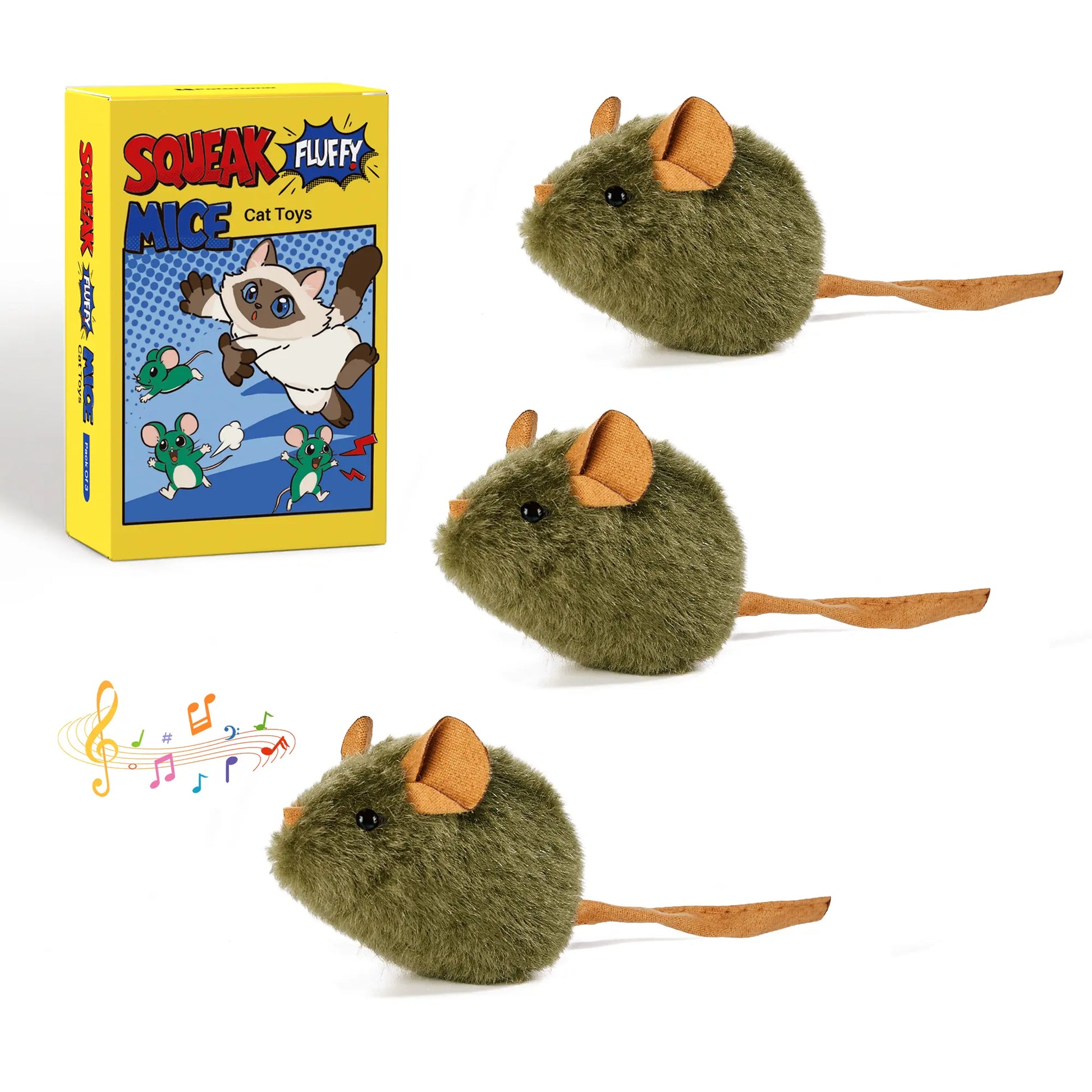 Potaroma 3-Pack Plush Cat Toys with Catnip - Squeaky Interactive Play for Kittens, Adults, and Senior Cats