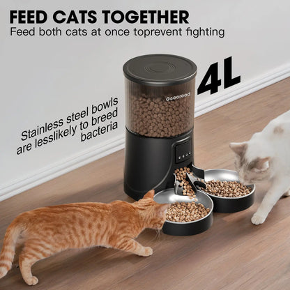 Geoorood Automatic Cat Feeder with Camera, 1080P HD Video, 2.4G Wifi Smart Pet Feeder with One-Way Audio, 4L Large Capacity, Dual Bowl Design for Cats and Small/Medium Dogs#Dealsforyoudays #Summerwins