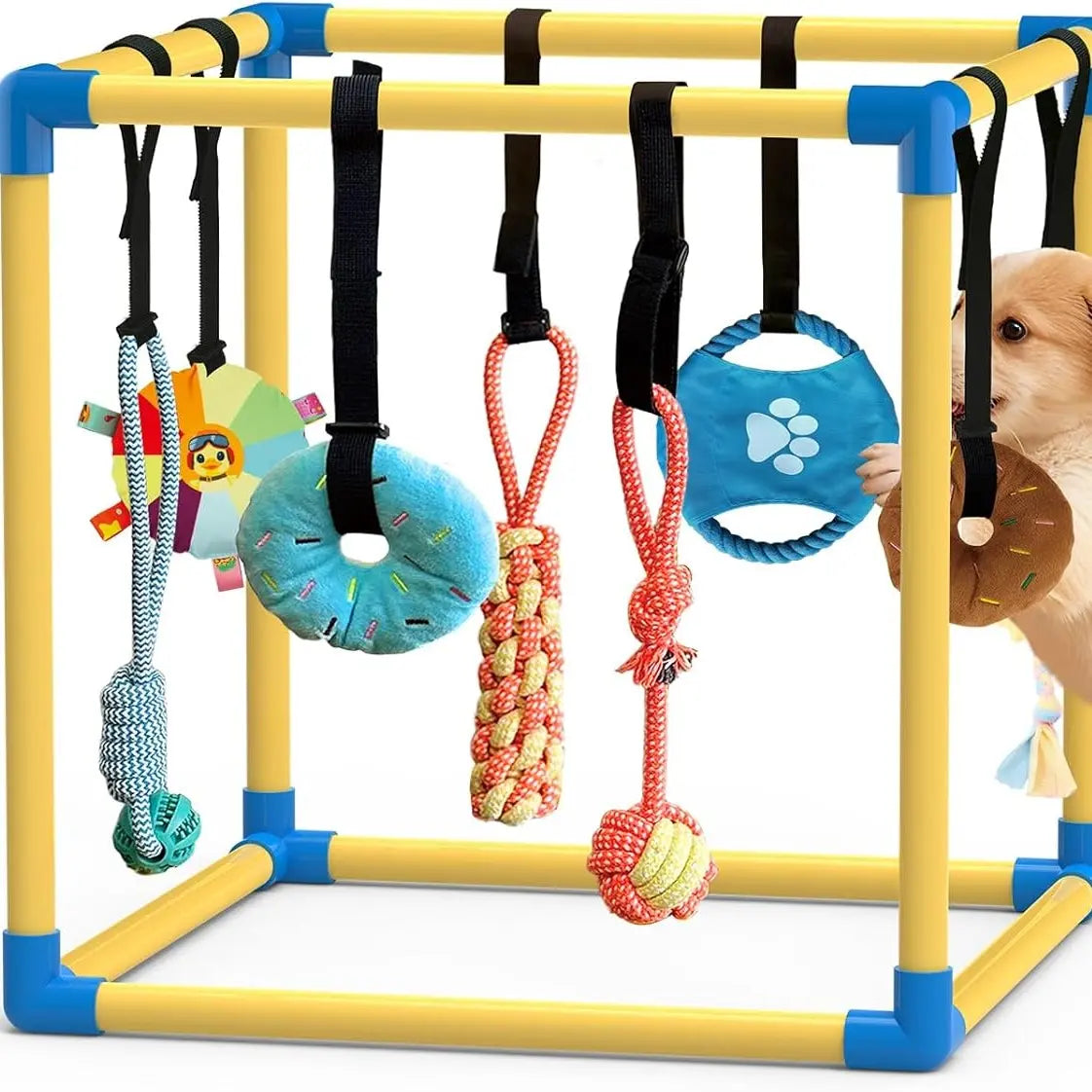 Indoor Puppy Play Gym - Agility Training and Enrichment Aid with Snuffle Mat, 8 Hanging Toys, PVC Frame, and Bite-Resistant Velcro Rope for Small Dogs
