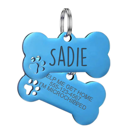 Custom Engraved Stainless Steel Dog Tag, Personalized Bone Pet ID Tag for Dogs & Cats, Metal Collar Name Tag with Split Ring, Pet Accessories
