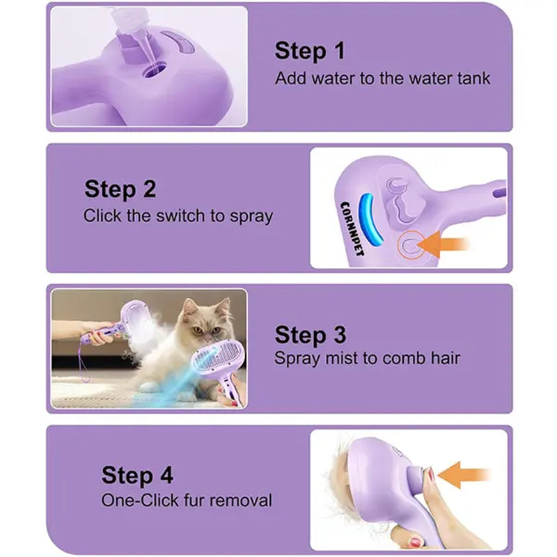 Blue Light Model Steam Brush,Dog Brush, Brush, Pet Spray, Steam Brush, for Dogs and , Anti-Static Hair Removal , Hair , Grooming Tools for Long and Short-Haired Pets, Purple Stuff