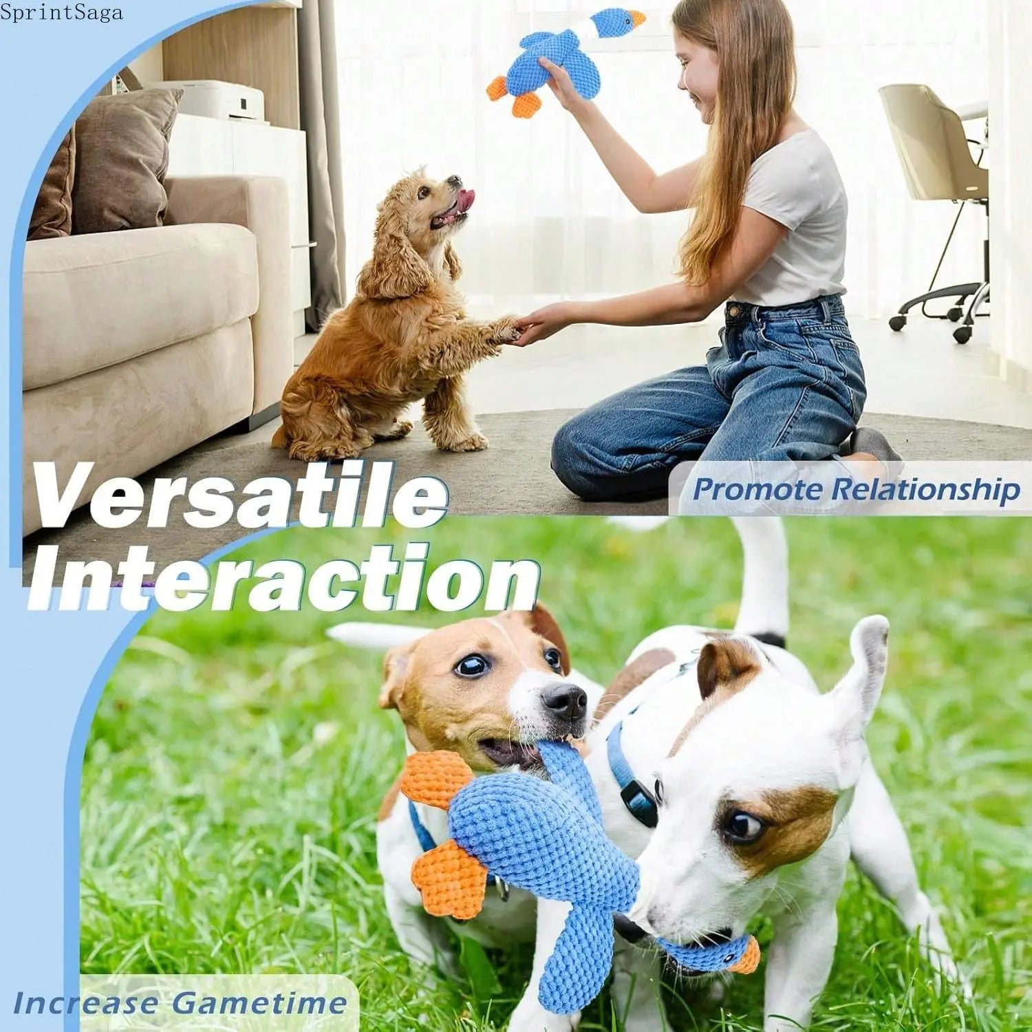 Durable Plush Squeaky Dog Toys for Large Dogs - Interactive Chew Toys in Duck and Platypus Shapes