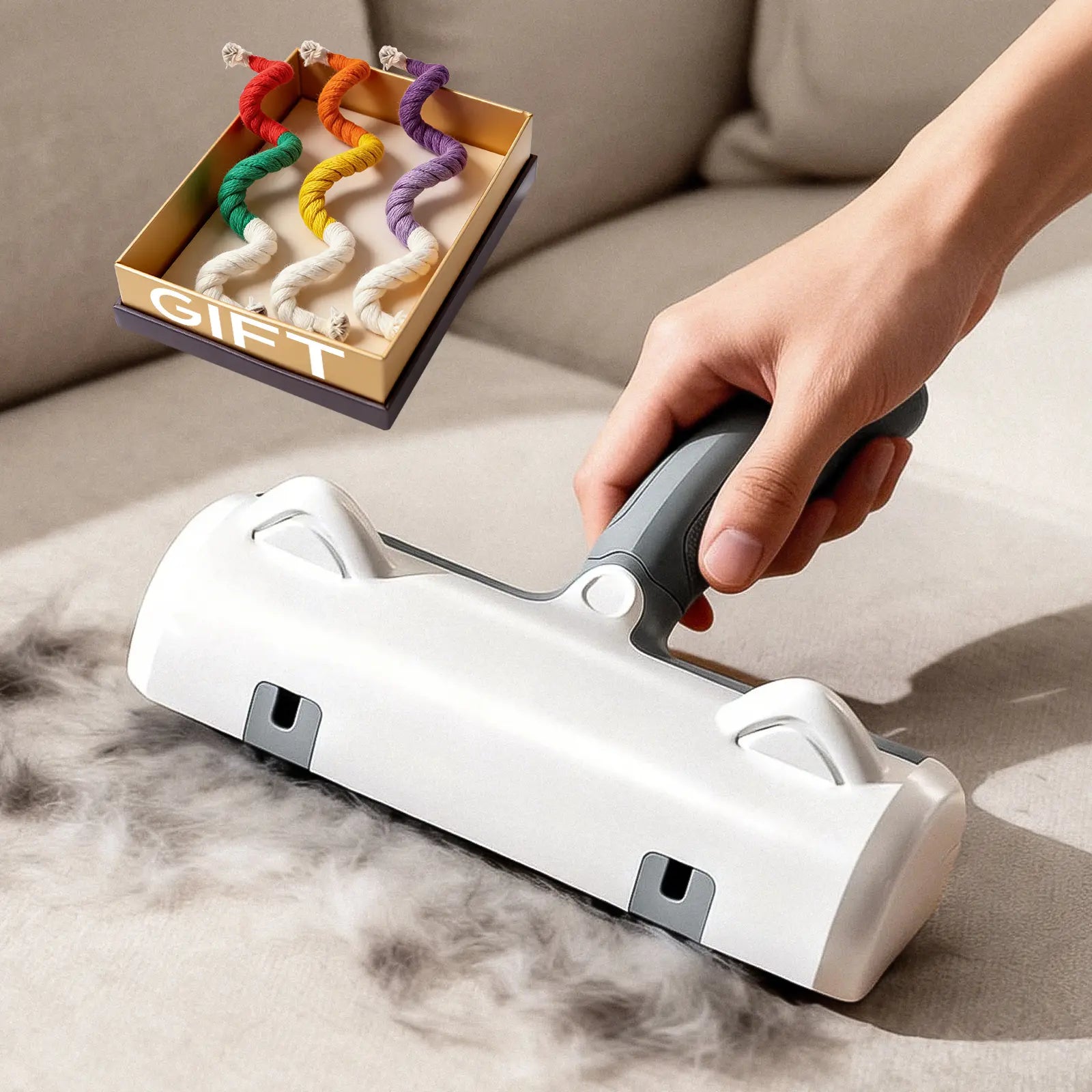 Bestgod Reusable Pet Hair Removal Roller - Eco-Friendly Advanced Static Adsorption Tool, Cost-Effective Deep Cleaning, Effortless Push-Pull for Dogs-Cats, Furniture-Carpet, Washable Large Dustbin, Adorable Design, Exclusive Bonus Pet Chew Toy, Easter Gift