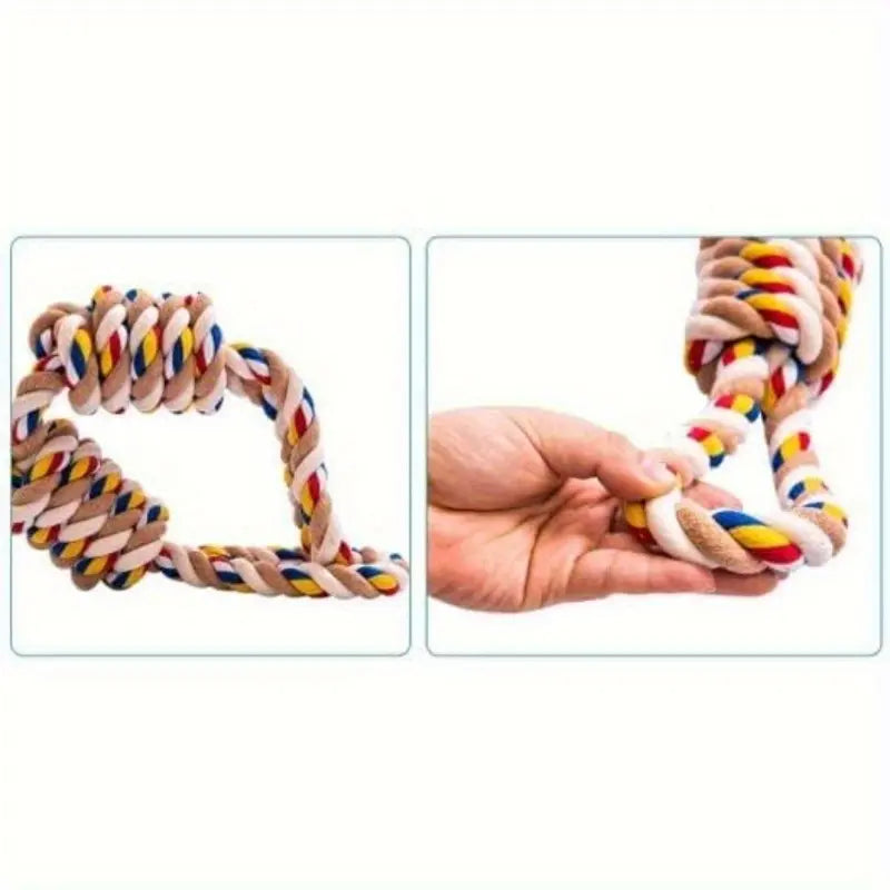 Interactive Cotton Rope Dog Leash Toy with Dual Grab Loops and Knots - Durable Chew Stick for Puppies and Dogs of All Sizes