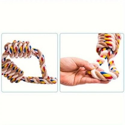 Interactive Cotton Rope Dog Leash Toy with Dual Grab Loops and Knots - Durable Chew Stick for Puppies and Dogs of All Sizes