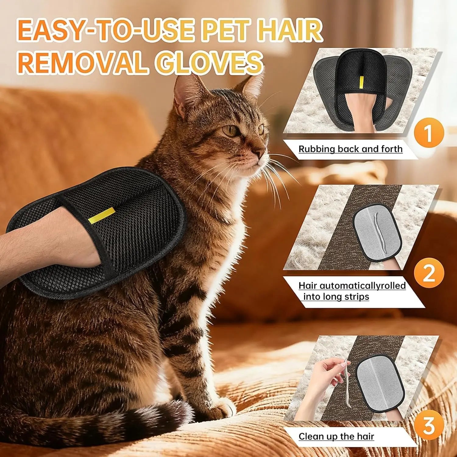 Yeewayveh Reusable Pet Hair Removal Gloves - Multi-Pack Static Fur Cleaning Mitts for Furniture, Bedding, Clothing, and Vehicles