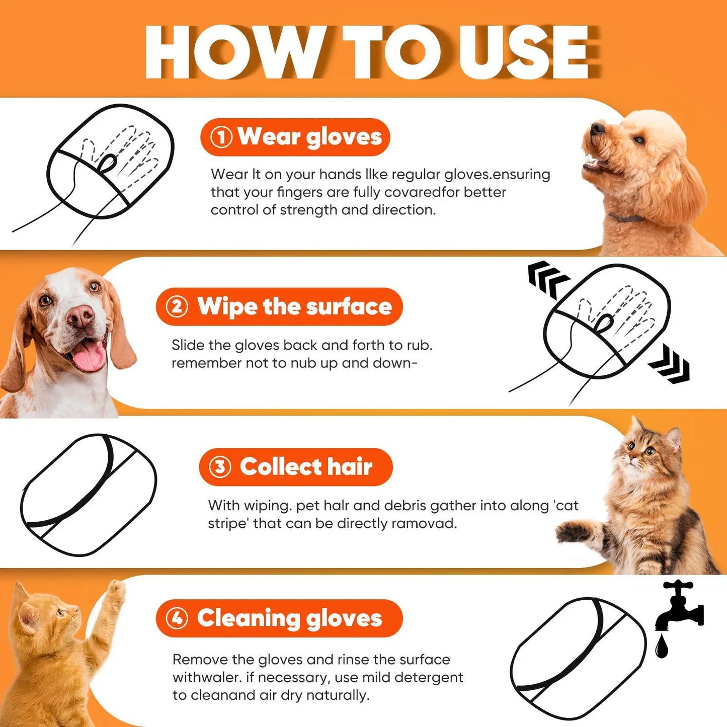 [Dealsforyoudays]Upgrade Pet Hair Remover Electrostatic Gloves-1Pcs,Reusable Pet Hair Removal Glove for Cats & Dogs, Premium Cat & Dog Hair Remover Mitt for Couch Furniture Carpet Car Seat, # Summervibes