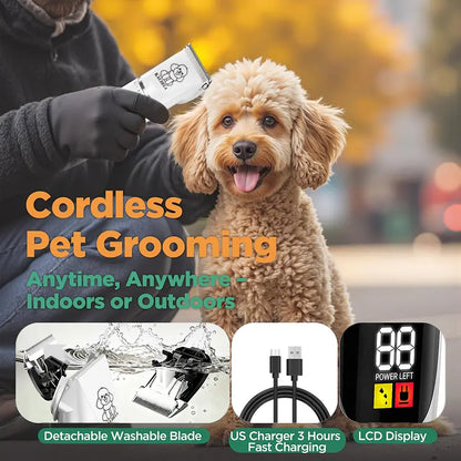 Professional Dog Grooming Clippers and Nail Grinder Trimmer Kit, Rechargeable Cordless, Low Noise, Suitable for Cats and Dogs (White)