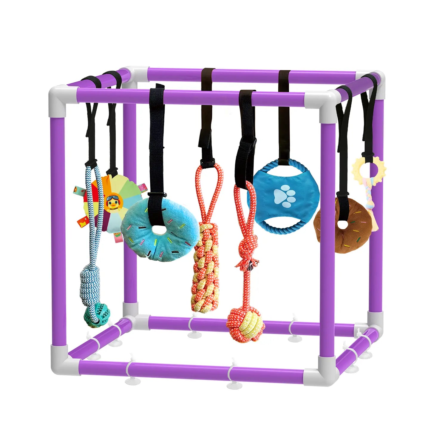 Indoor Puppy Play Gym - Agility Training and Enrichment Aid with Snuffle Mat, 8 Hanging Toys, PVC Frame, and Bite-Resistant Velcro Rope for Small Dogs