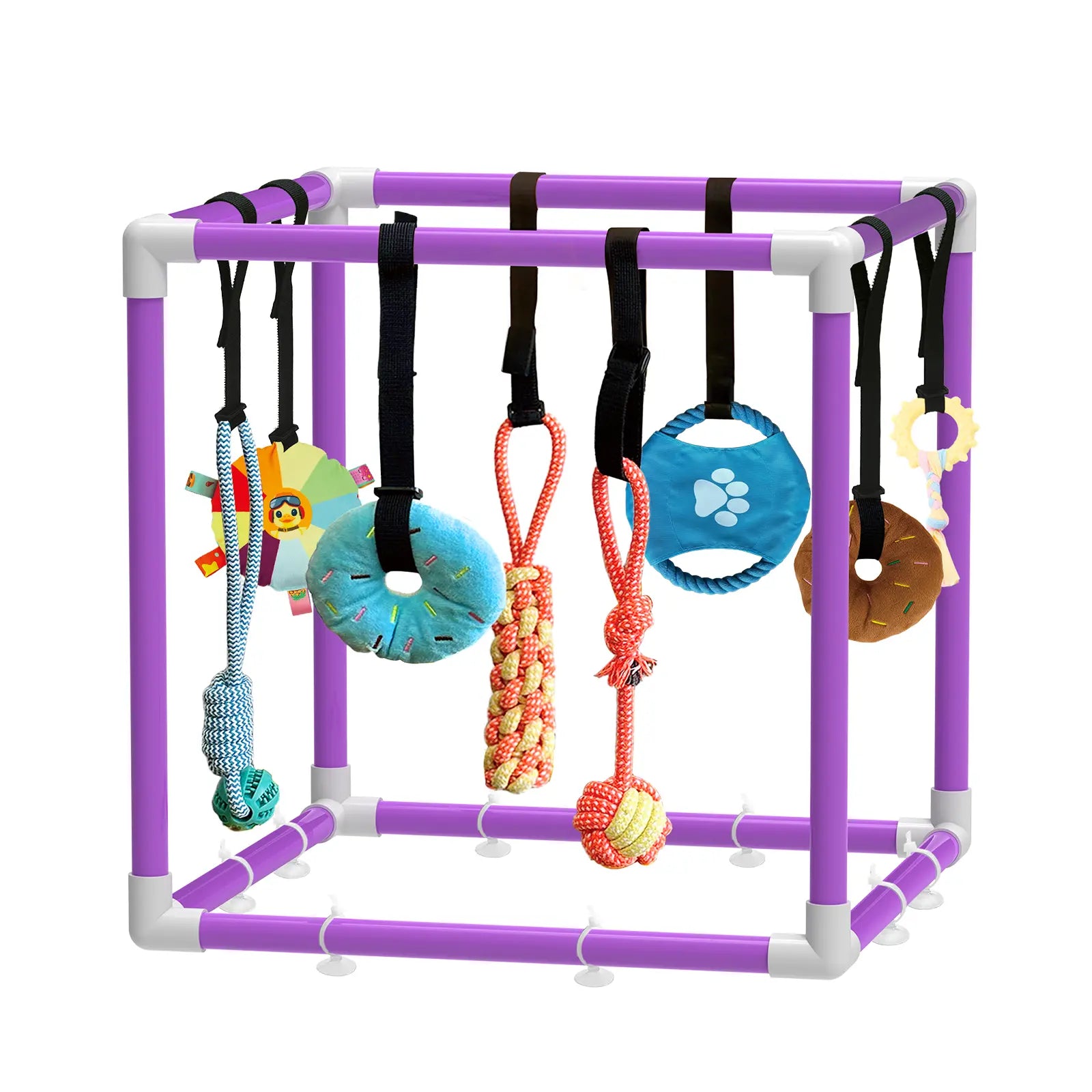 Indoor Puppy Play Gym - Agility Training and Enrichment Aid with Snuffle Mat, 8 Hanging Toys, PVC Frame, and Bite-Resistant Velcro Rope for Small Dogs