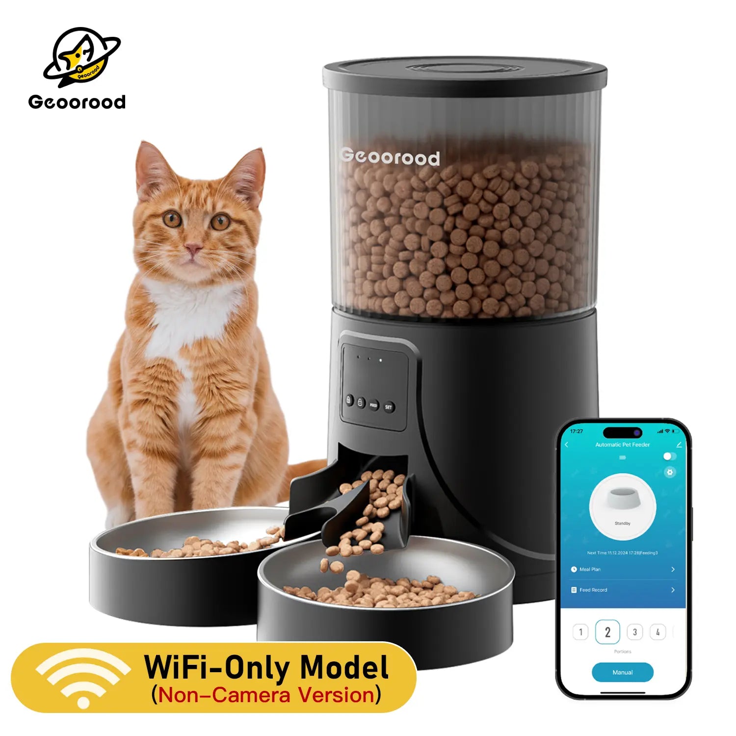 Geoorood Automatic Cat Feeder with Camera, 1080P HD Video, 2.4G Wifi Smart Pet Feeder with One-Way Audio, 4L Large Capacity, Dual Bowl Design for Cats and Small/Medium Dogs#Dealsforyoudays #Summerwins