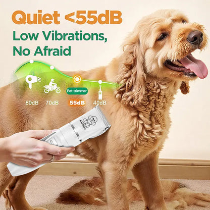 Professional Dog Grooming Clippers and Nail Grinder Trimmer Kit, Rechargeable Cordless, Low Noise, Suitable for Cats and Dogs (White)