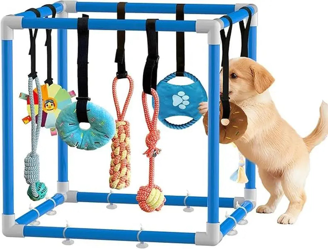 Indoor Puppy Play Gym - Agility Training and Enrichment Aid with Snuffle Mat, 8 Hanging Toys, PVC Frame, and Bite-Resistant Velcro Rope for Small Dogs