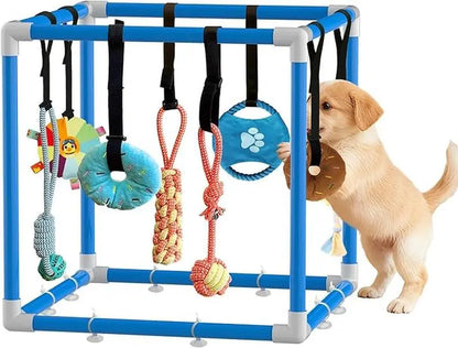 Indoor Puppy Play Gym - Agility Training and Enrichment Aid with Snuffle Mat, 8 Hanging Toys, PVC Frame, and Bite-Resistant Velcro Rope for Small Dogs