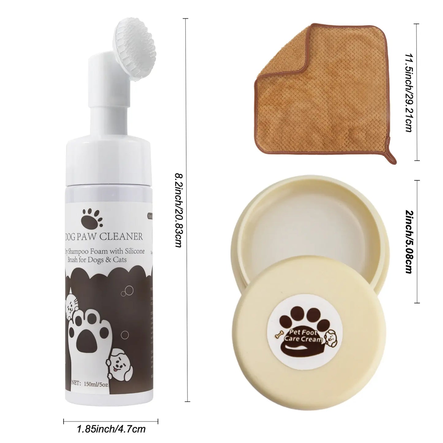 Petpawcare Dog Paw Cleaner 5 Oz No Rinse Balm for Dry Cracked Paws & Nose with Microfiber Towel & Travel Bag for Dogs Cats