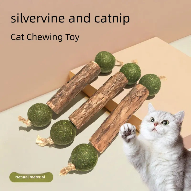 6-Pcs Natural Silvervine & Catnip Dental Chew Sticks for Cats - Calming Support, Teeth Cleaning, Fresh Breath, Boredom Buster